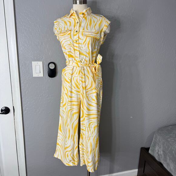 I.N.CPetite Printed Linen-Blend Utility Jumpsuit Yellow, 6 - Picture 1 of 9